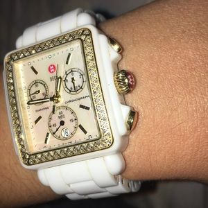 Michele white deco ceramic women watch w diamonds